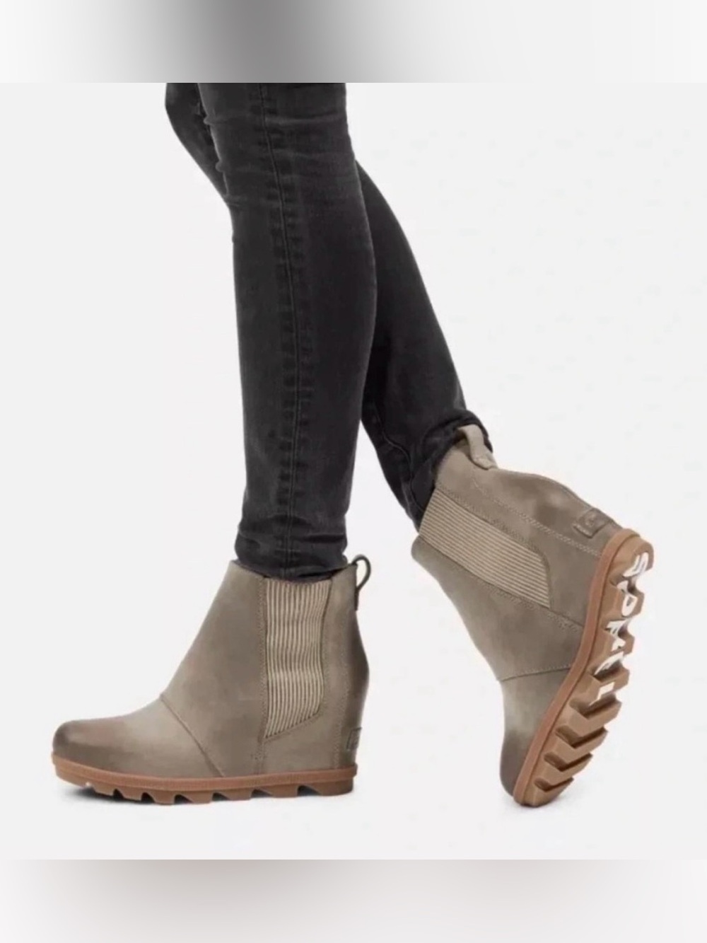 Sorel Taupe Suede Wedge Heel Joan of Arctic Ankle Boots Sz 7